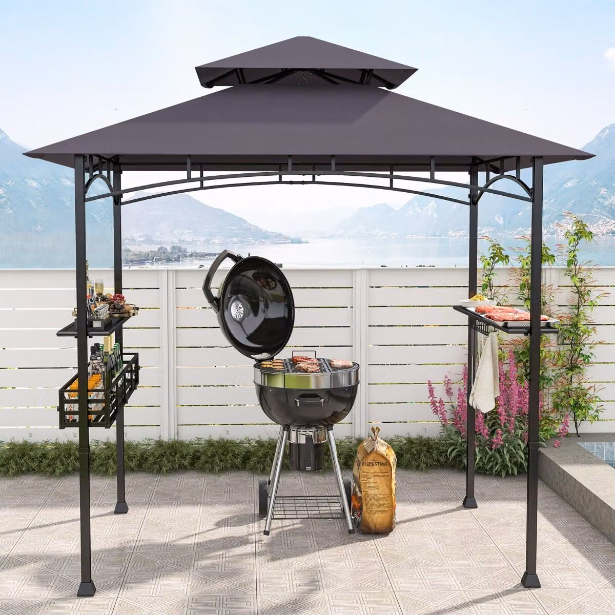 Gazebo barbecue e carrello da griglia con ripostiglio da cucina da esterno Costway colore nero