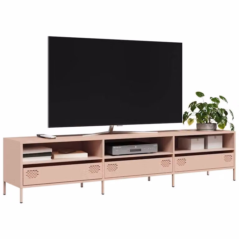 Mobile TV vidaXL in metallo rosa con scomparti multimediali L: 202 cm, P: 39 cm, H: 43,5 cm