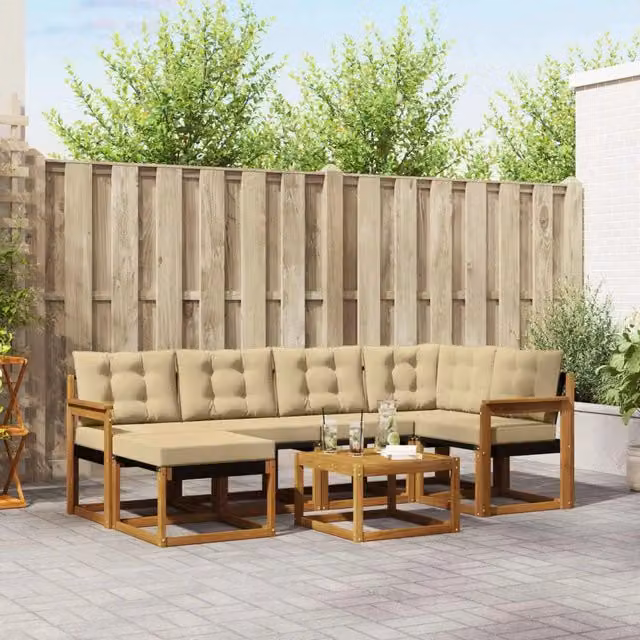 Set di divani da esterno 7 pz Naturale e Beige 3368852