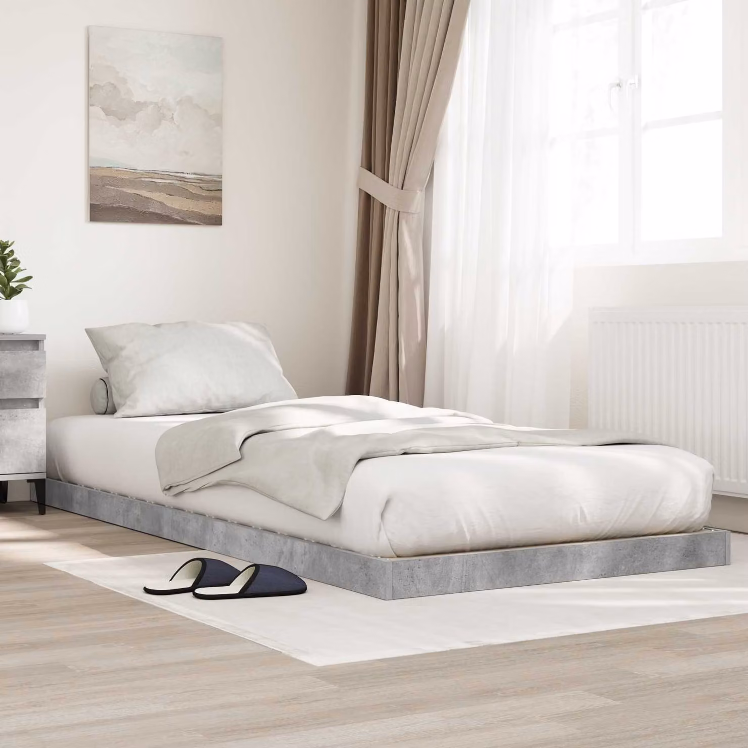 vidaXL Struttura letto a terra in legno MDF Grigio, L 80 x P 200 cm