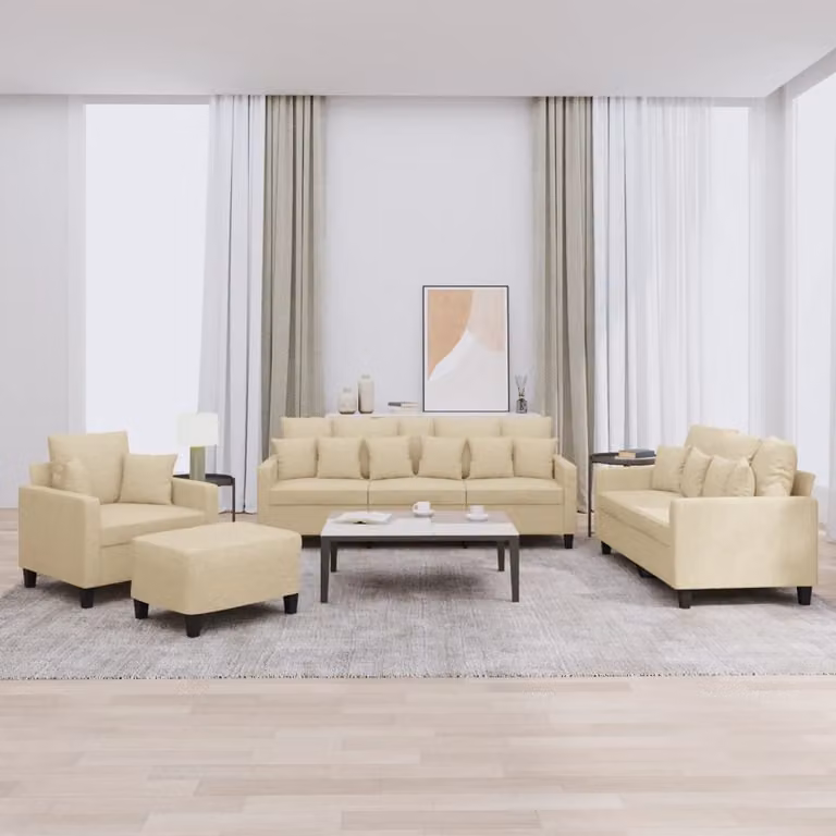 Maison Exclusive - Set divano 4 pezzi con cuscini in tessuto color crema