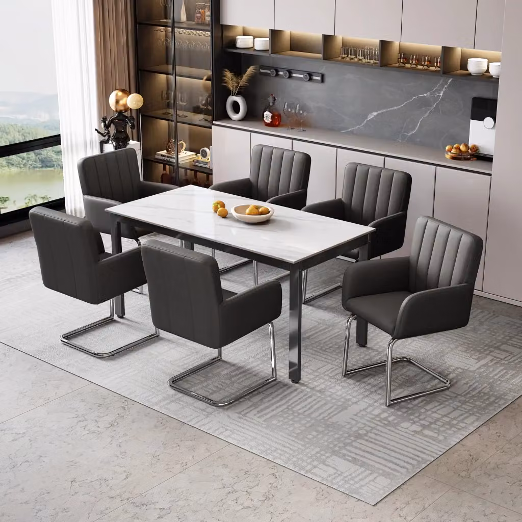 Set di 2 sedie da pranzo moderne WISHDOR in ecopelle nera con gambe in metallo – 2