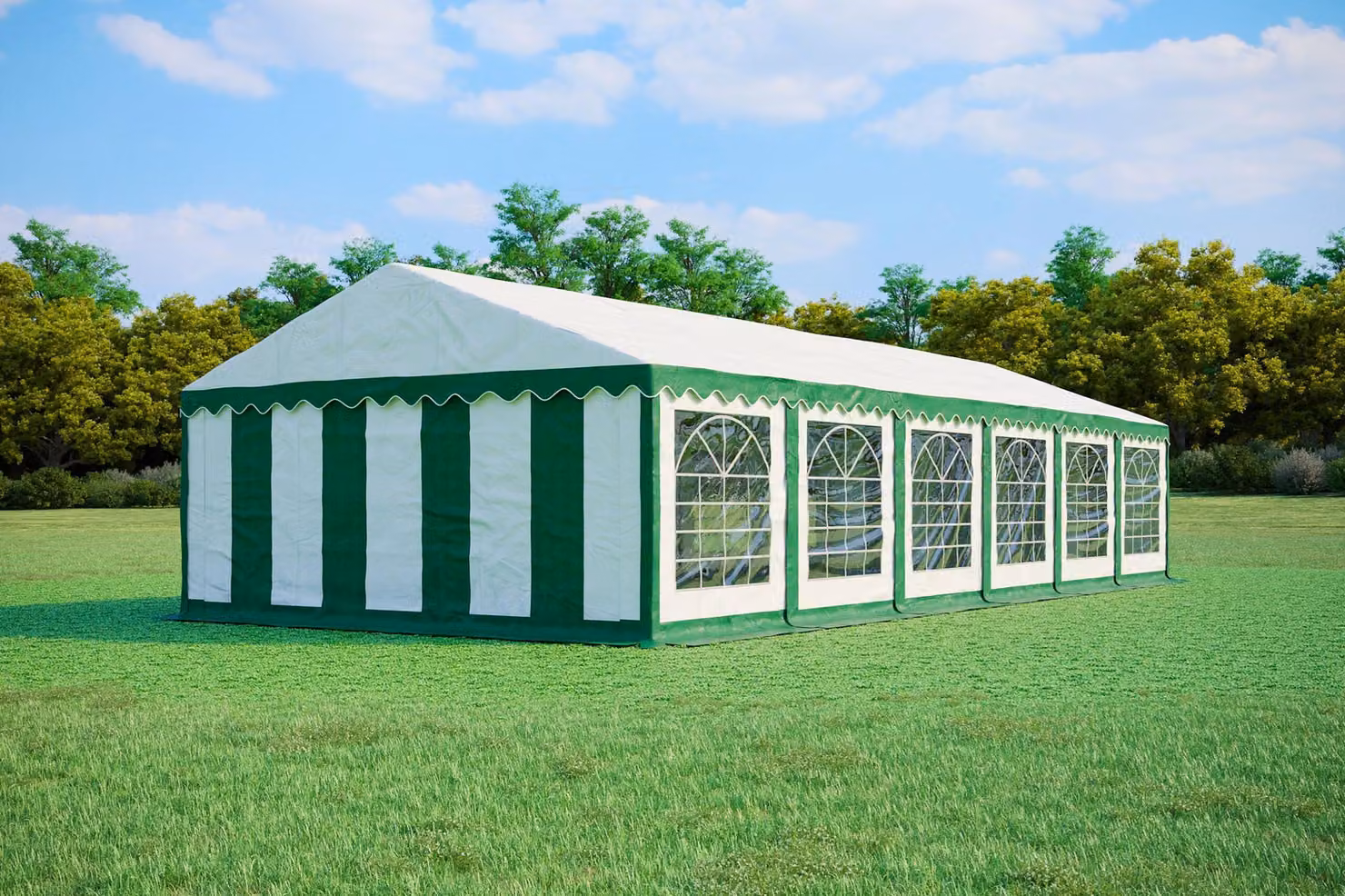 Tenda per eventi 5x12 metri, PVC PREMIUM, 500 g/m² - Verde e bianca