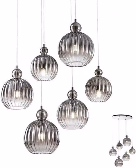 Lampada a sospensione Redo Group Plumen con vetro trasparente e finitura cromata, regolabile in altezza, ideale per cucina e sala da pranzo