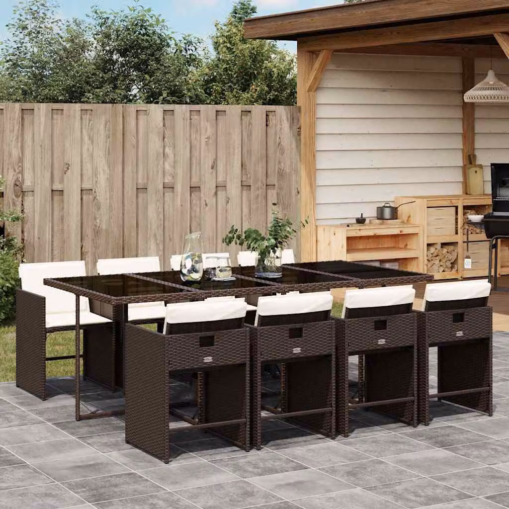 Set da Pranzo da Giardino vidaXL in Polyrattan Marrone con 9 Pezzi e Piano in Vetro – 1