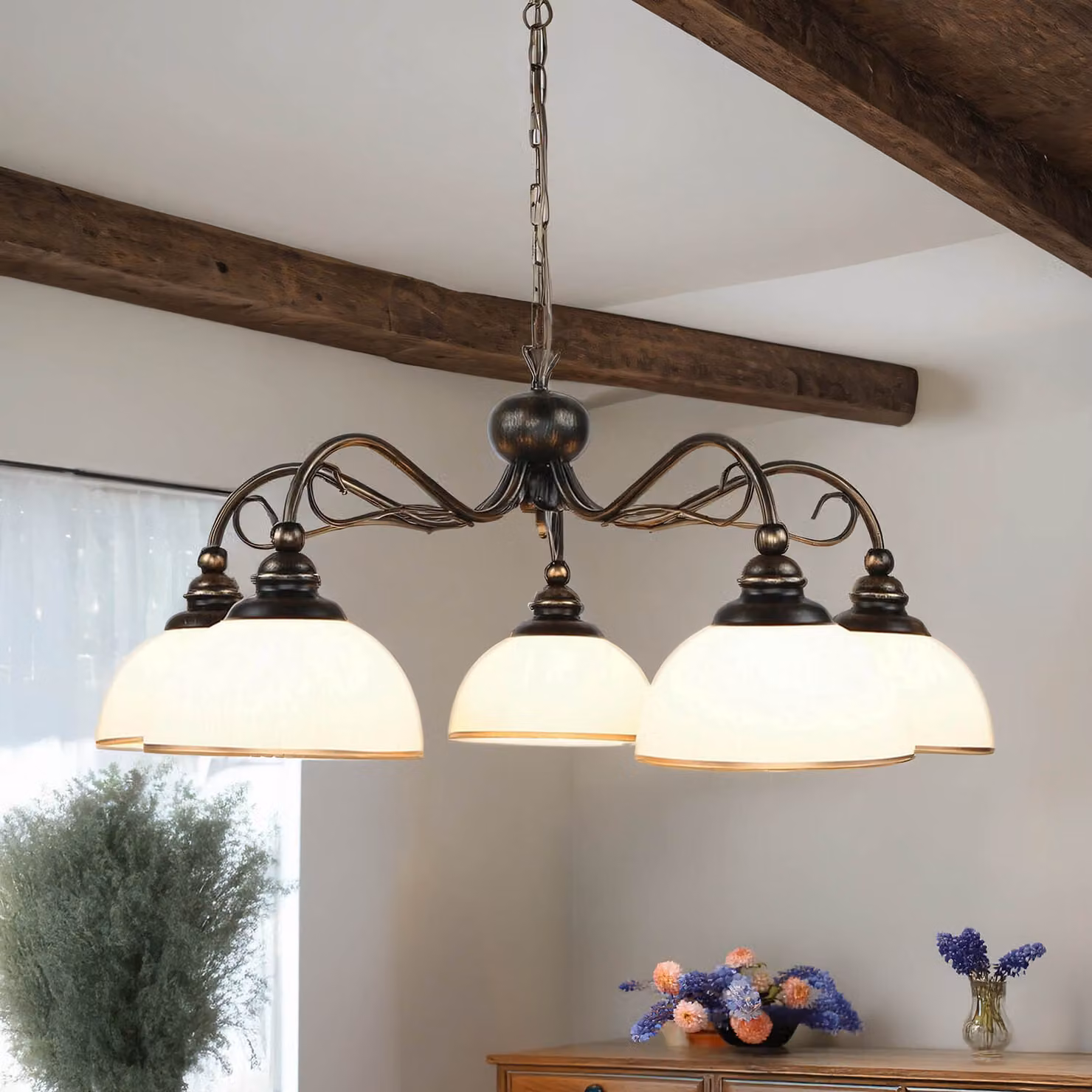 Lampada a sospensione marrone antico 3 luci soggiorno sala da pranzo Art Nouveau accogliente DELMARE sospensione
