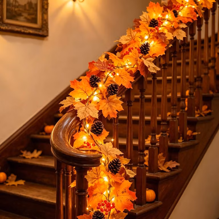 Ghirlanda autunnale con 35 LED, lunghezza 1,8 metri, decorata con foglie di acero