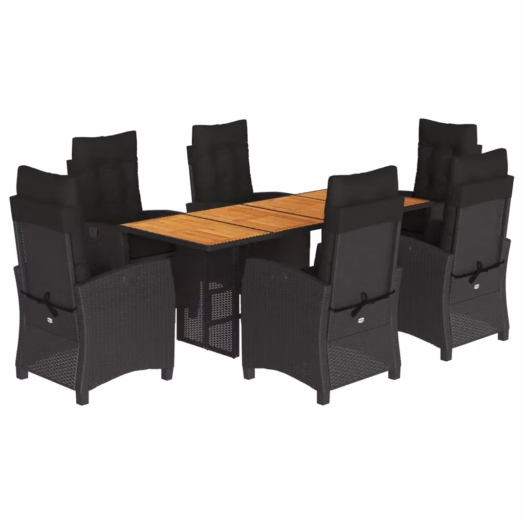 Set da Pranzo da Giardino Moderno vidaXL in Polyrattan e Legno di Acacia Nero con 7 Pezzi – 2