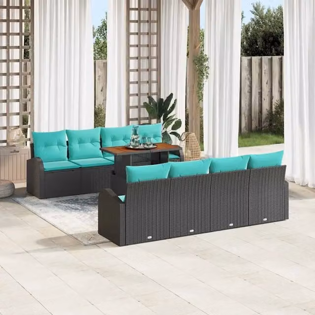 Set Divano da Giardino 9 pz Nero Poly Rattan 3358300