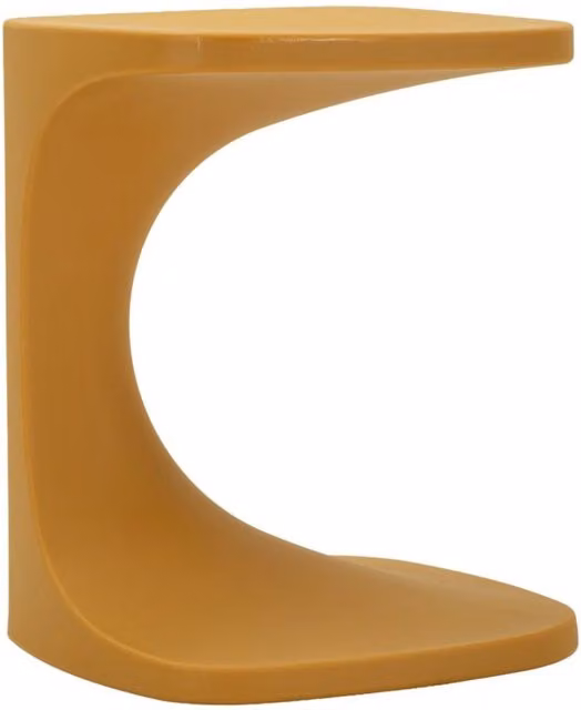 Tavolino Ibiza a forma di C in plastica senape 42x42x52 cm