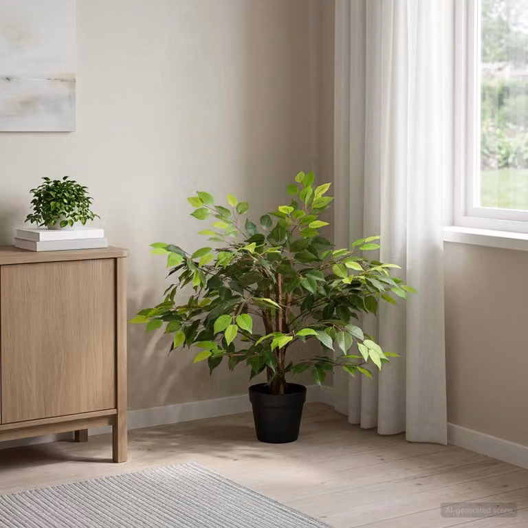 Pianta Ficus Artificiale Verde vidaXL con vaso in tessuto e legno H: 60 cm, L: 16 cm, P: 73 cm