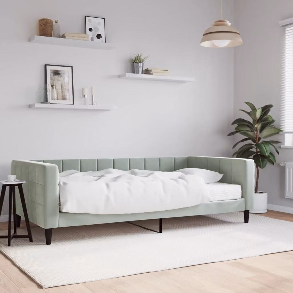 vidaXL Divano Letto in Velluto Grigio con Materasso L/P: 100 x 200 cm