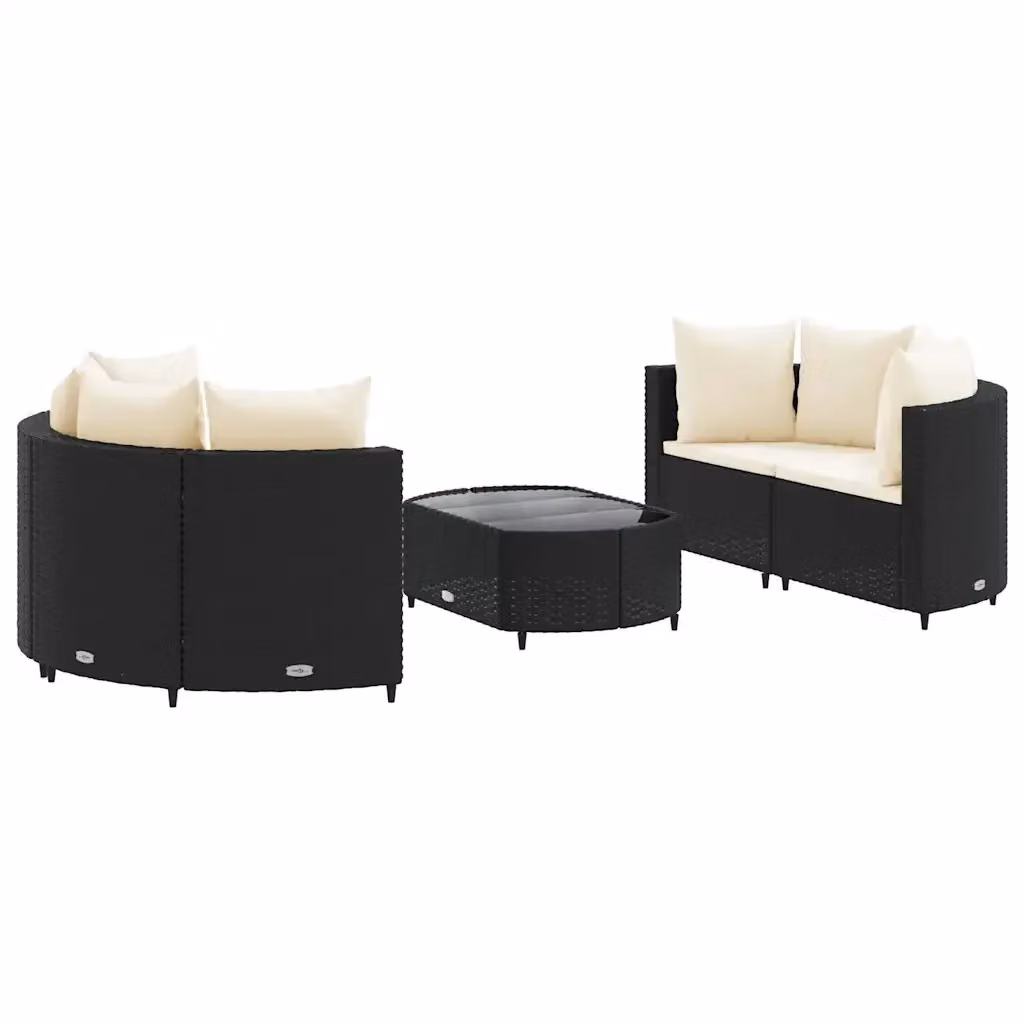 vidaXL Set Divani da Giardino a L con Tavolino da Esterno 5 pz in Polyrattan Nero e Bianco con Cuscini – 2