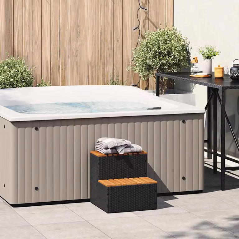 vidaXL Bordo per Vasca Idromassaggio Nero Polyrattan&Massello Acacia