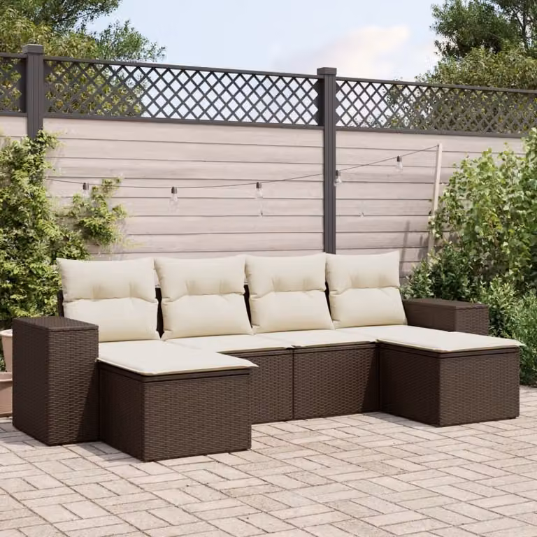 Maison Exclusive - Set Divano da Giardino 6 pz con Cuscini Marrone in Polyrattan
