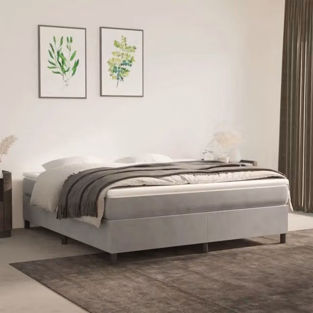 Letto Ibrido vidaXL con Materasso e Struttura in Velluto Grigio e Bianco L: 180 cm, P: 200 cm, H: 35 cm