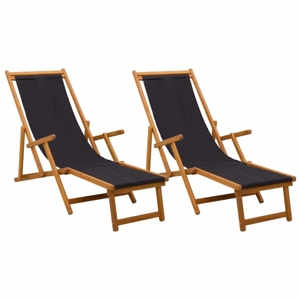 Set di 2 lettini prendisole pieghevoli vidaXL in legno trattato con tessuto textilene nero e poggiatesta regolabile – 2