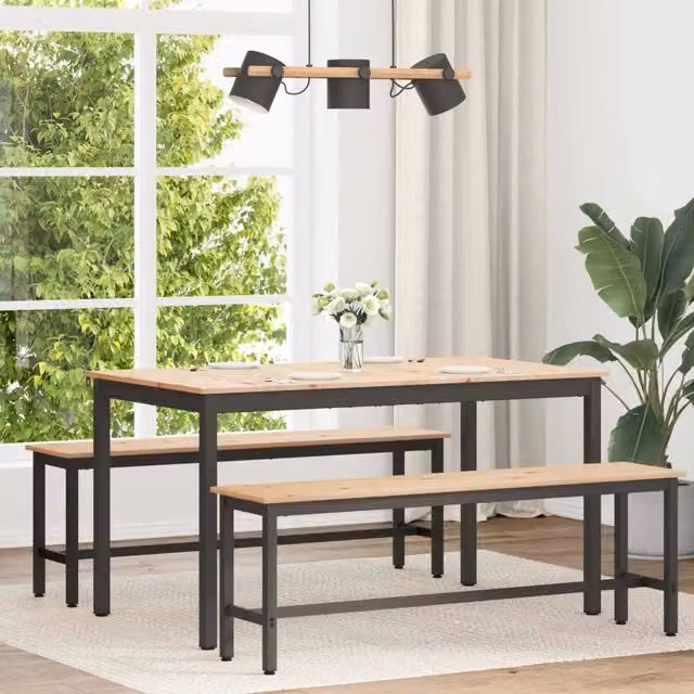 Tavolo da pranzo rettangolare moderno vidaXL in pino massello marrone L: 140 cm, P: 80 cm, H: 75 cm
