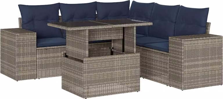 Set Divani da Giardino 6 pz con Cuscini Grigio in Polyrattan