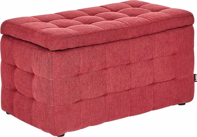 Pouf contenitore Beliani in tessuto rosso con coperchio trapuntato, L: 74 cm, P: 40 cm, H: 40 cm
