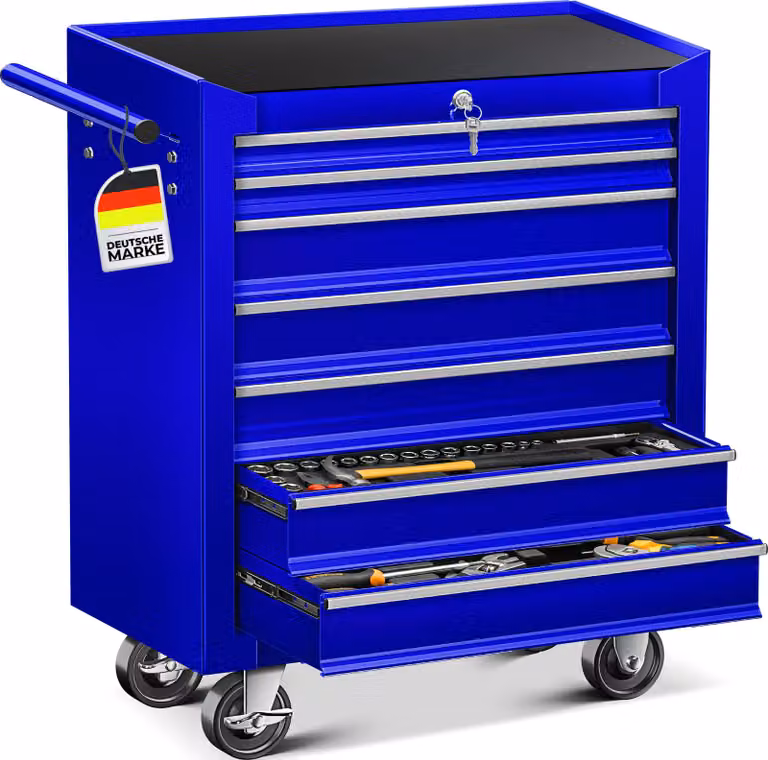 MASKO® Carrello da officina 7 cassetti, con serratura, in metallo massiccio, senza attrezzi