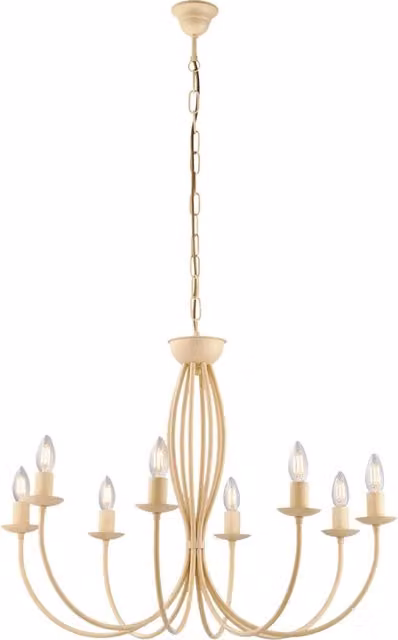 Lampadario Rustico a Sospensione Belight in Metallo con 8 Luci, Colore Beige e Oro/Ottone, Altezza Regolabile
