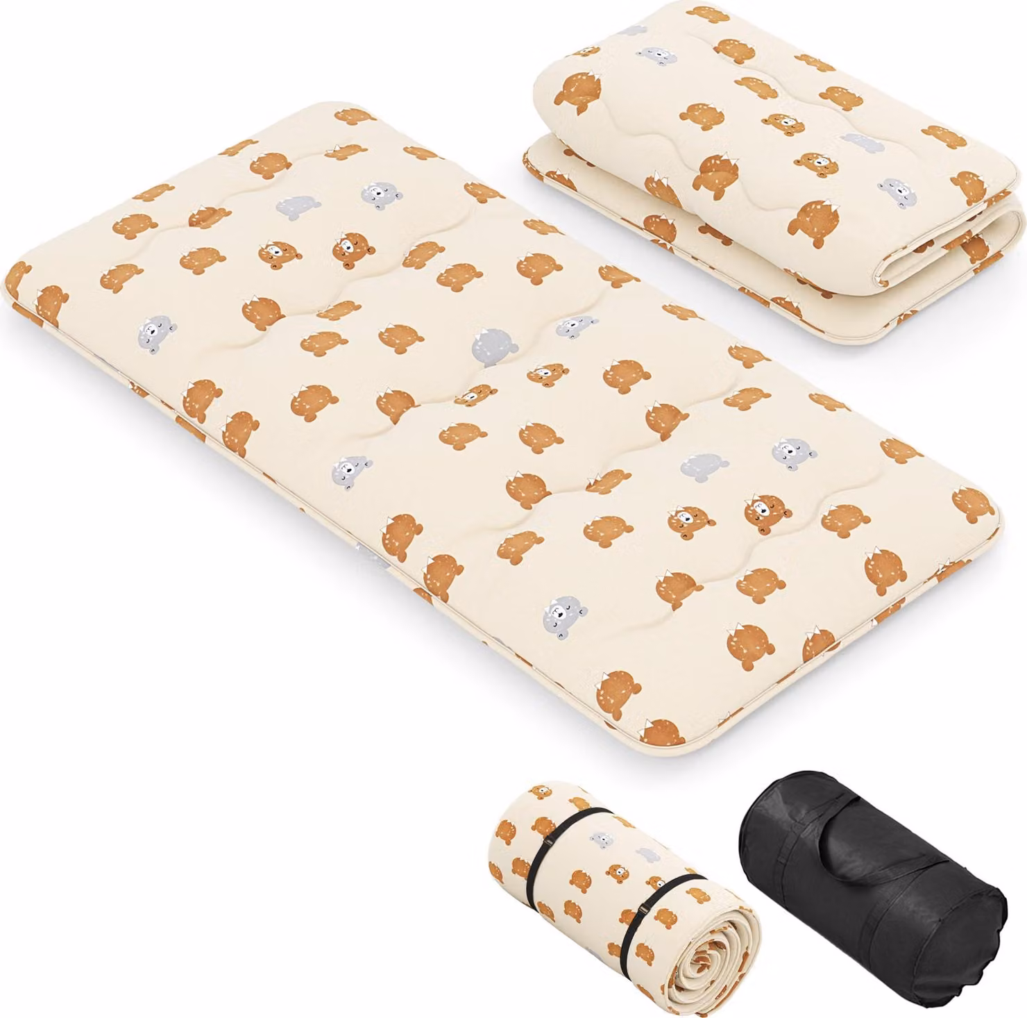 Materasso da pavimento 90x200 cm, materasso futon in stile giapponese, tatami pieghevole e trasportabile, materasso pieghevole con borsa da trasporto e rivestimento sfoderabile, marrone chiaro