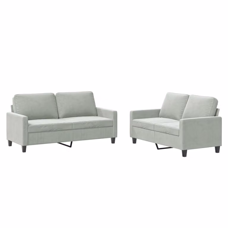 Set di Divani 2 pz con Cuscini Grigio Chiaro in Velluto
