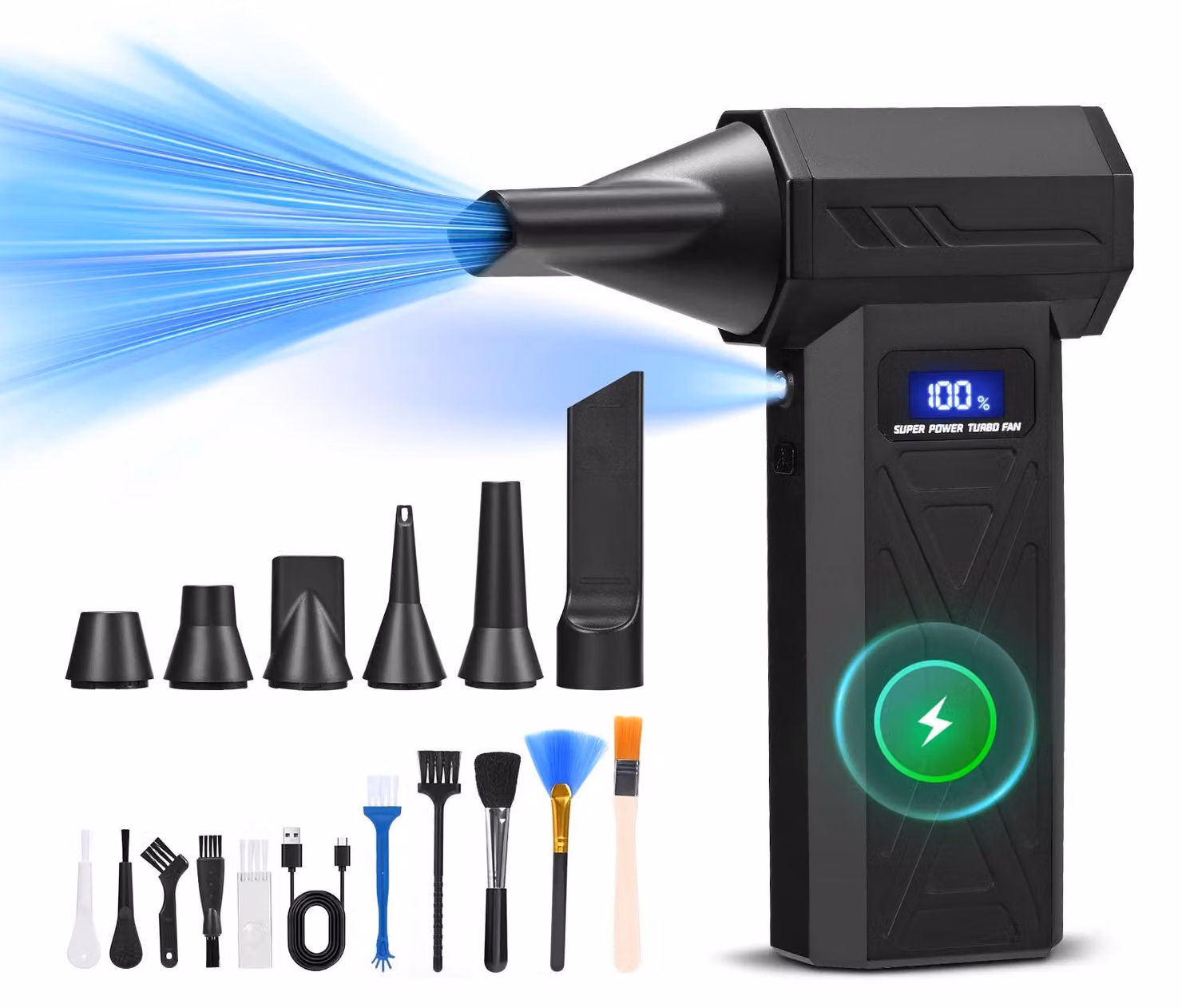 Soffiatore d'aria elettrico e aspirapolvere - Dispositivo di pulizia portatile - 150.000 giri al minuto - Portatile - Nero