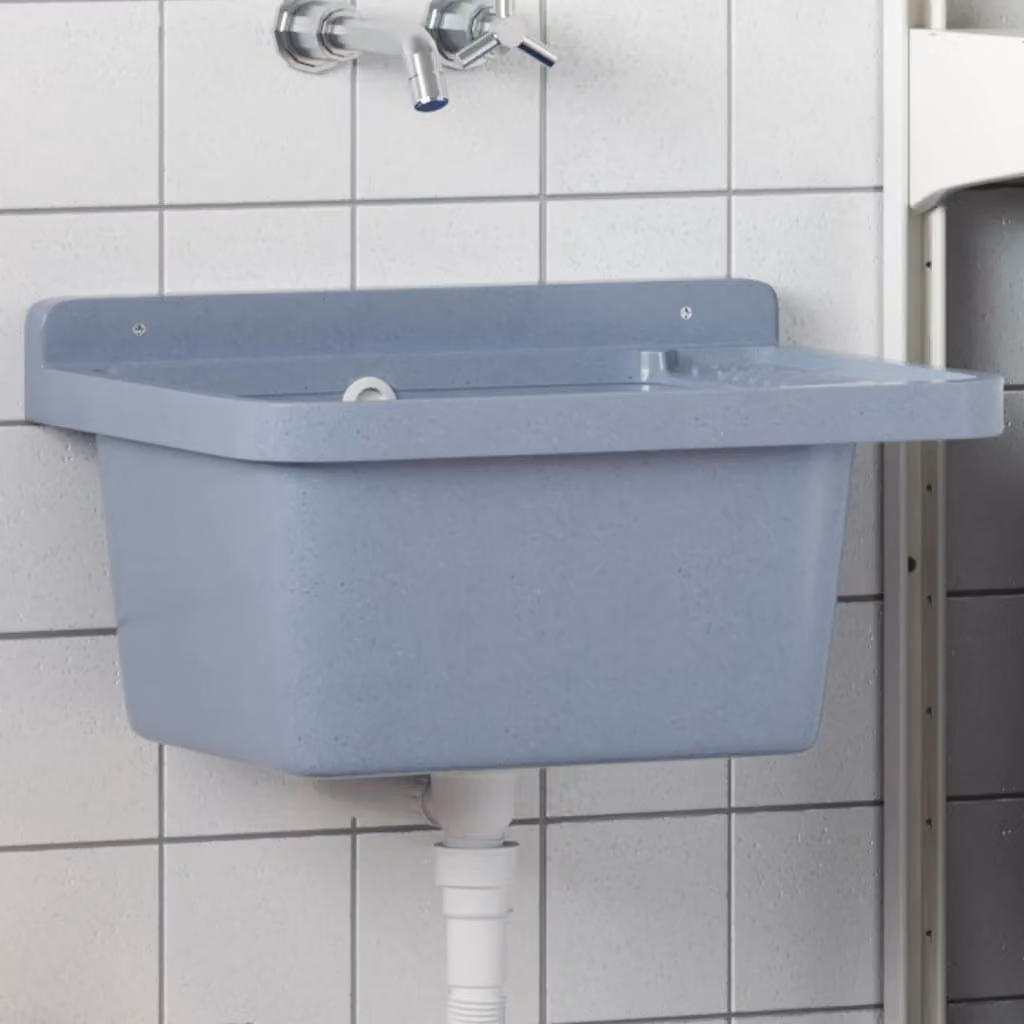 Lavabo a parete vidaXL in resina grigio L 50 cm x P 35 cm x H 24 cm
