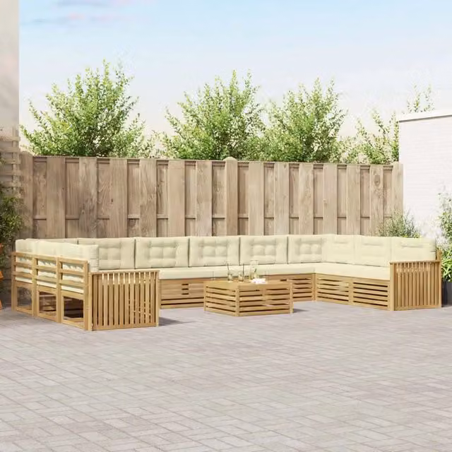 Set di divani da giardino vidaXL in legno di acacia color beige, 11 pezzi – 1