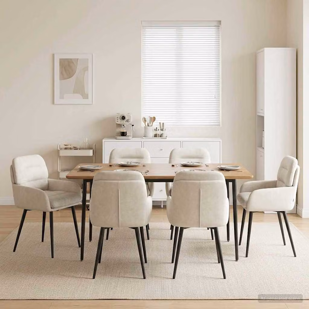 Set di 6 sedie da pranzo vidaXL in velluto beige con struttura in metallo, L/P/H: 59 x 59,5 x 90 cm