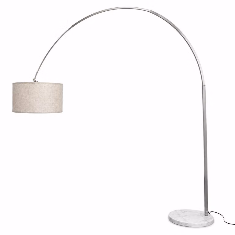 LAURENCE Lampada da terra ad arco con base in marmo bianco, grande piantana 240 cm con paralume tessile D50 cm per soggiorno sala da pranzo