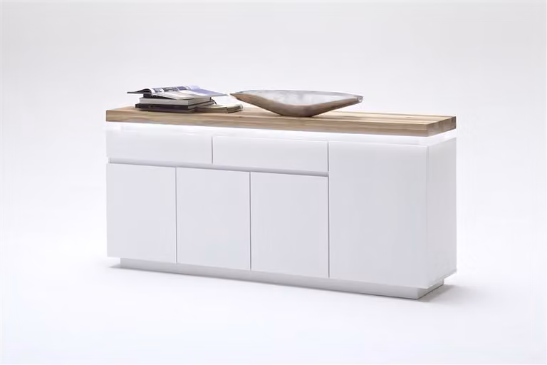 Madia Romina 1 | bianco opaco / rovere massiccio | incl. illuminazione LED