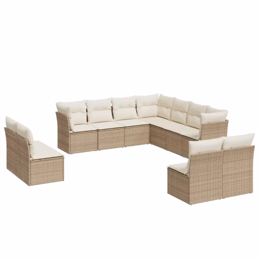 Set di Divani da Giardino VIDAXL in Polyrattan con Cuscini Beige, 11 Pezzi, Design Moderno a L – 2