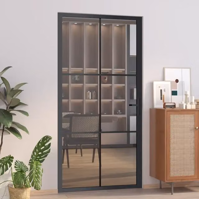 Porta Interna Moderna vidaXL in Vetro Trasparente e Alluminio Nero L: 102,5 cm, H: 201,5 cm