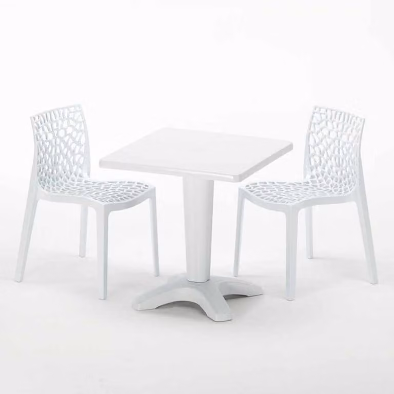 Tavolo quadrato bianco e 2 sedie in polipropilene colorato per interni Grand Soleil Gruvyer Patio - Bianco