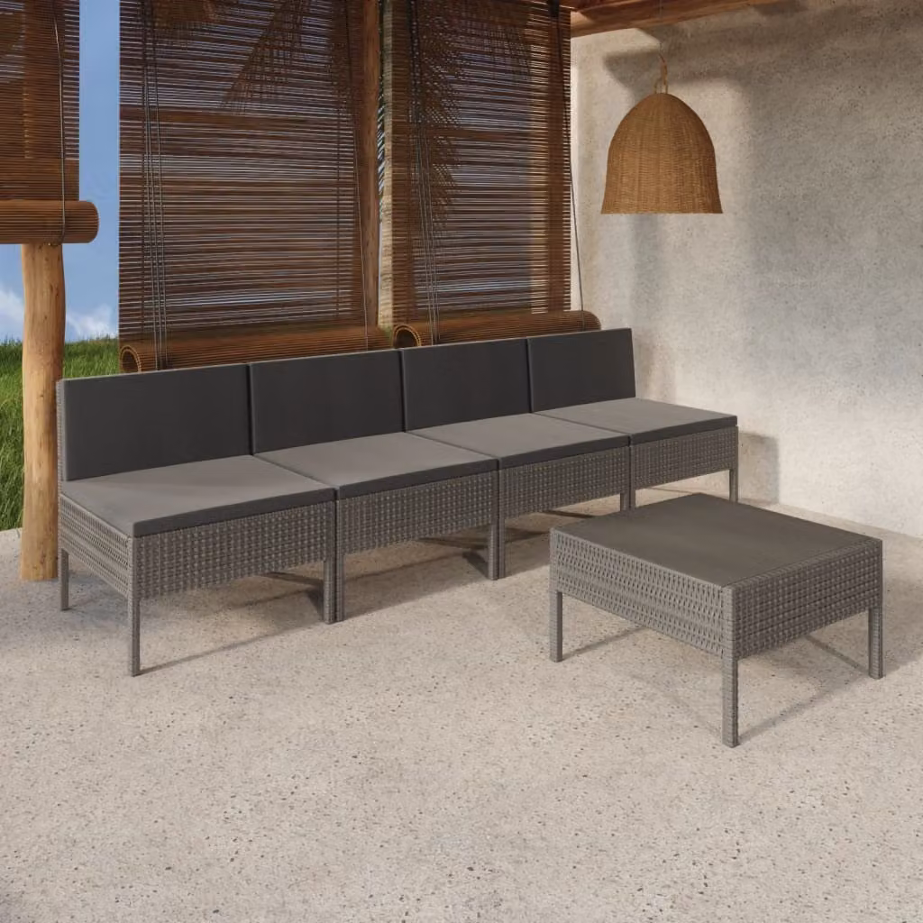 Maison Exclusive - Set da giardino 5 pezzi con cuscini in polyrattan grigio
