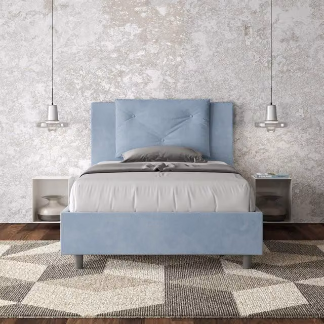 Letto imbottito Appia Ityhome in microfibra azzurro L: 110 cm, P: 202 cm, H: 125 cm – 1