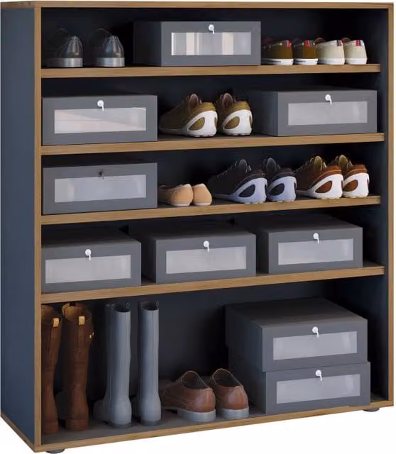 Super Scarpiera Legno H110 L100 P33 cm Armadio Porta Scarpe Salvaspazio con Ripiani Regolabili Colore Antracite