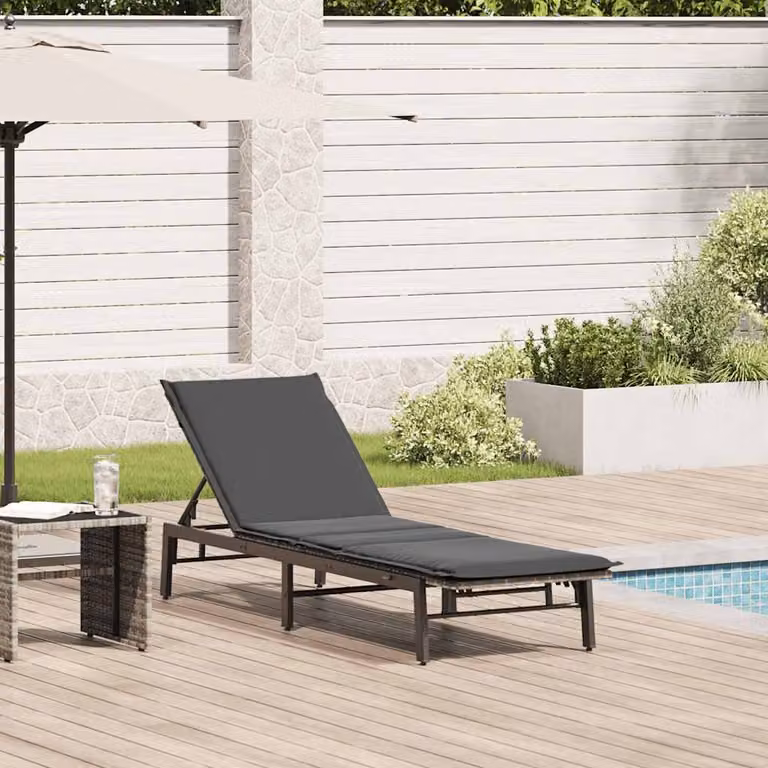 vidaXL Lettino Prendisole in Polyrattan con Cuscino Grigio e Poggiatesta Regolabile