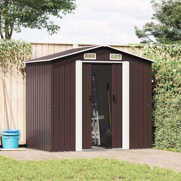 vidaXL Capanno Attrezzi da Giardino Marrone 204x132x186 cm in Acciaio
