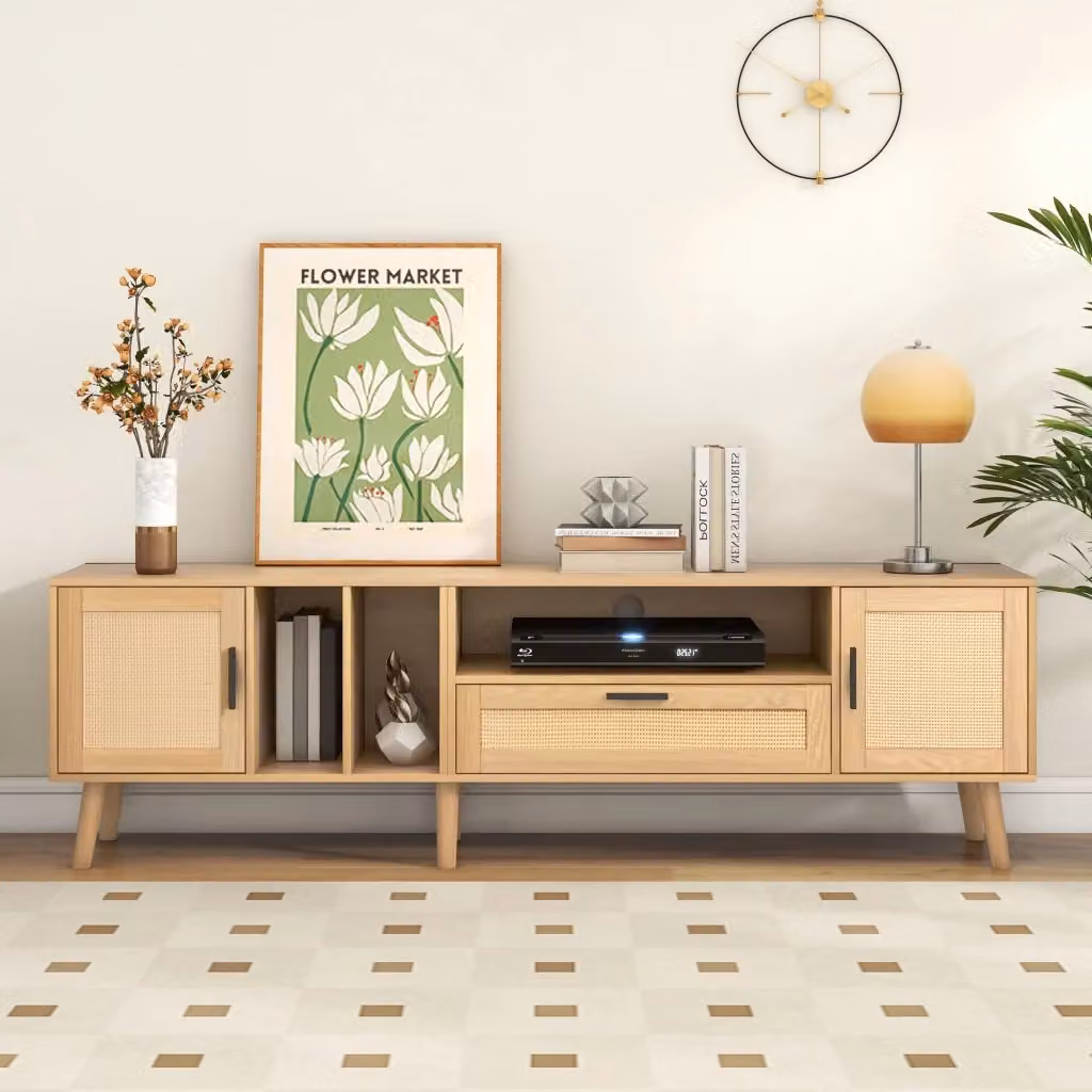 Cassettiera per TV KOMHTOM in MDF e rattan color beige, L: 180 cm, P: 40 cm, H: 50 cm – 2