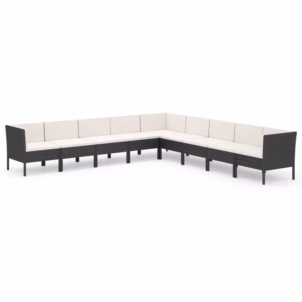 Set Divani da Giardino 9 pz con Cuscini in Polyrattan Nero