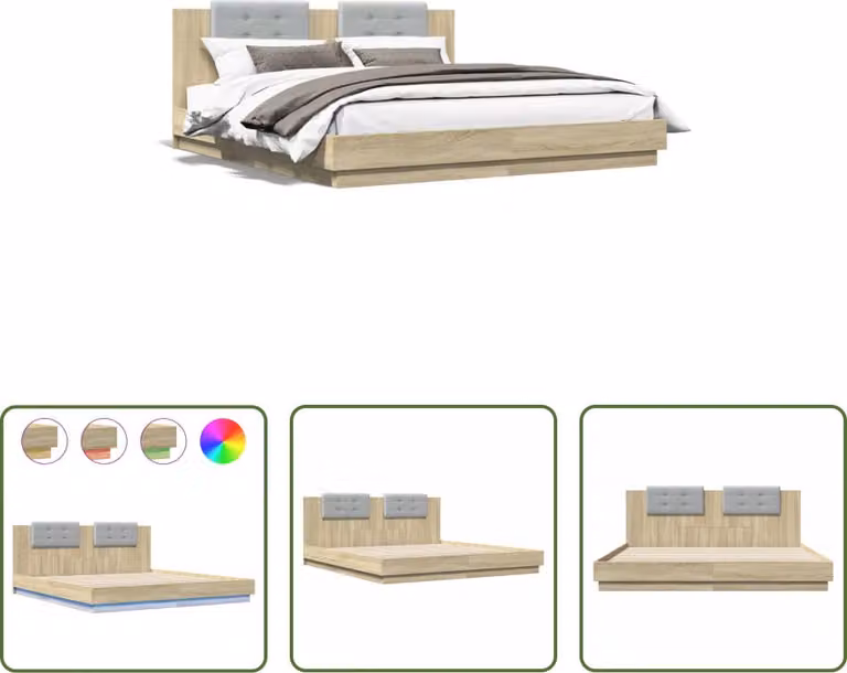 The Living Store Struttura letto con testiera e luci LED Rovere Sonoma 200x200 cm