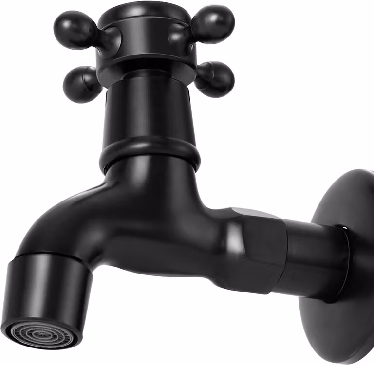 Rubinetto vintage per acqua fredda con maniglia a croce singola, attacco G1/2 - Rubinetto da parete per lavabo, ideale per bagni e toilette (colore nero opaco)