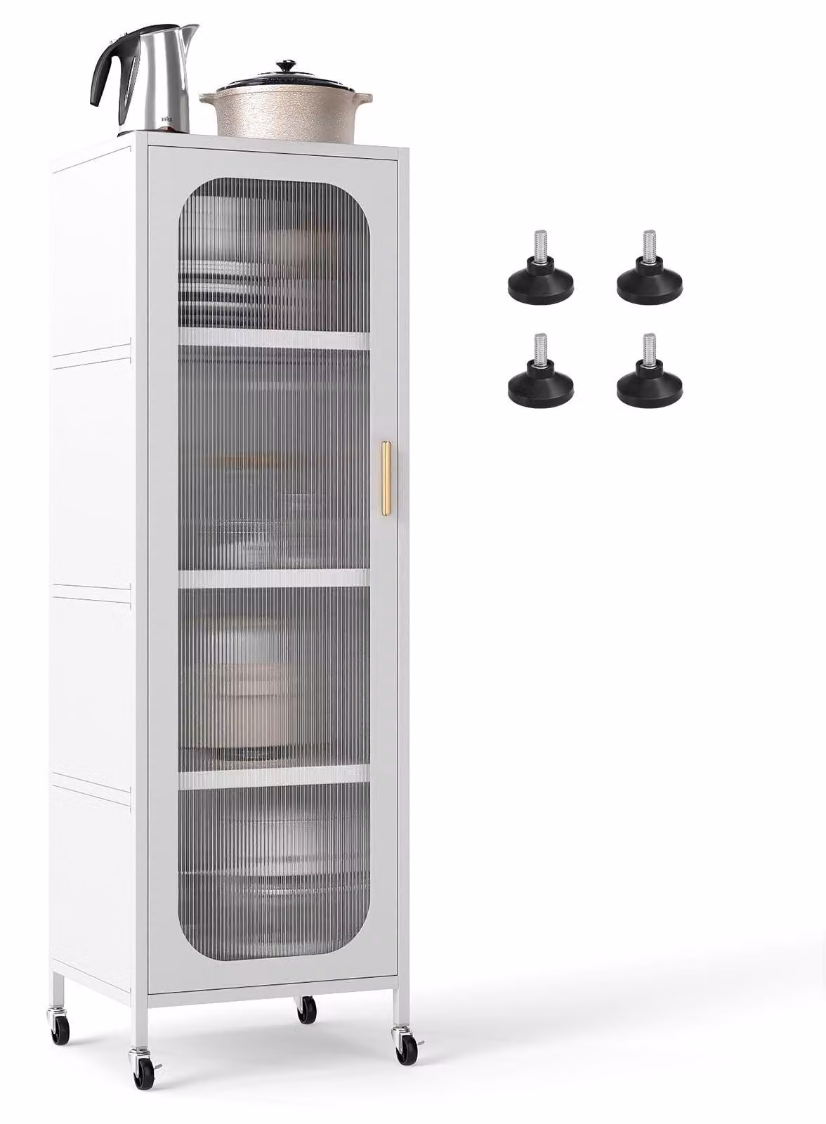 Mensola da cucina FANTASK con 5 ripiani, mobiletto vetrina su ruote con ripiani regolabili