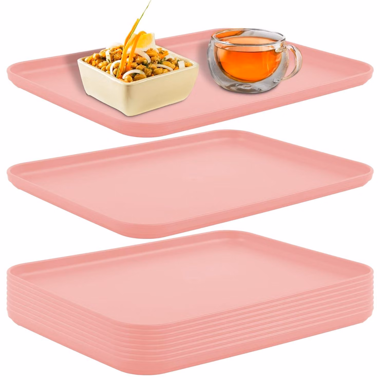 Vassoi in plastica - 10 pezzi - Impilabili - 30x20 cm - Rosa