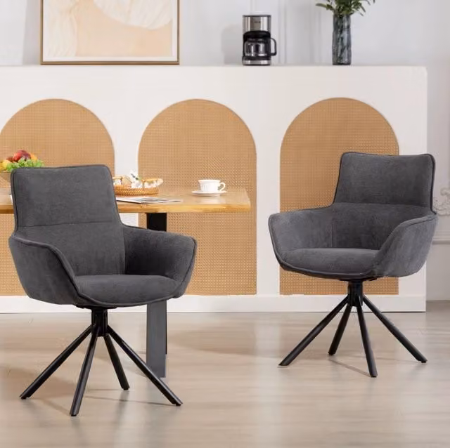 Set di 2 sedie da pranzo ULEVR girevoli a 360¡ã con braccioli imbottiti, rivestimento effetto velluto grigio scuro