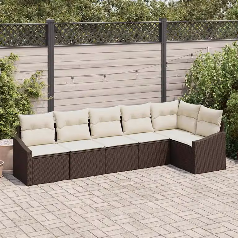 Set Divano da Giardino vidaXL 6 pz a Forma a L con Cuscini Marrone e Beige